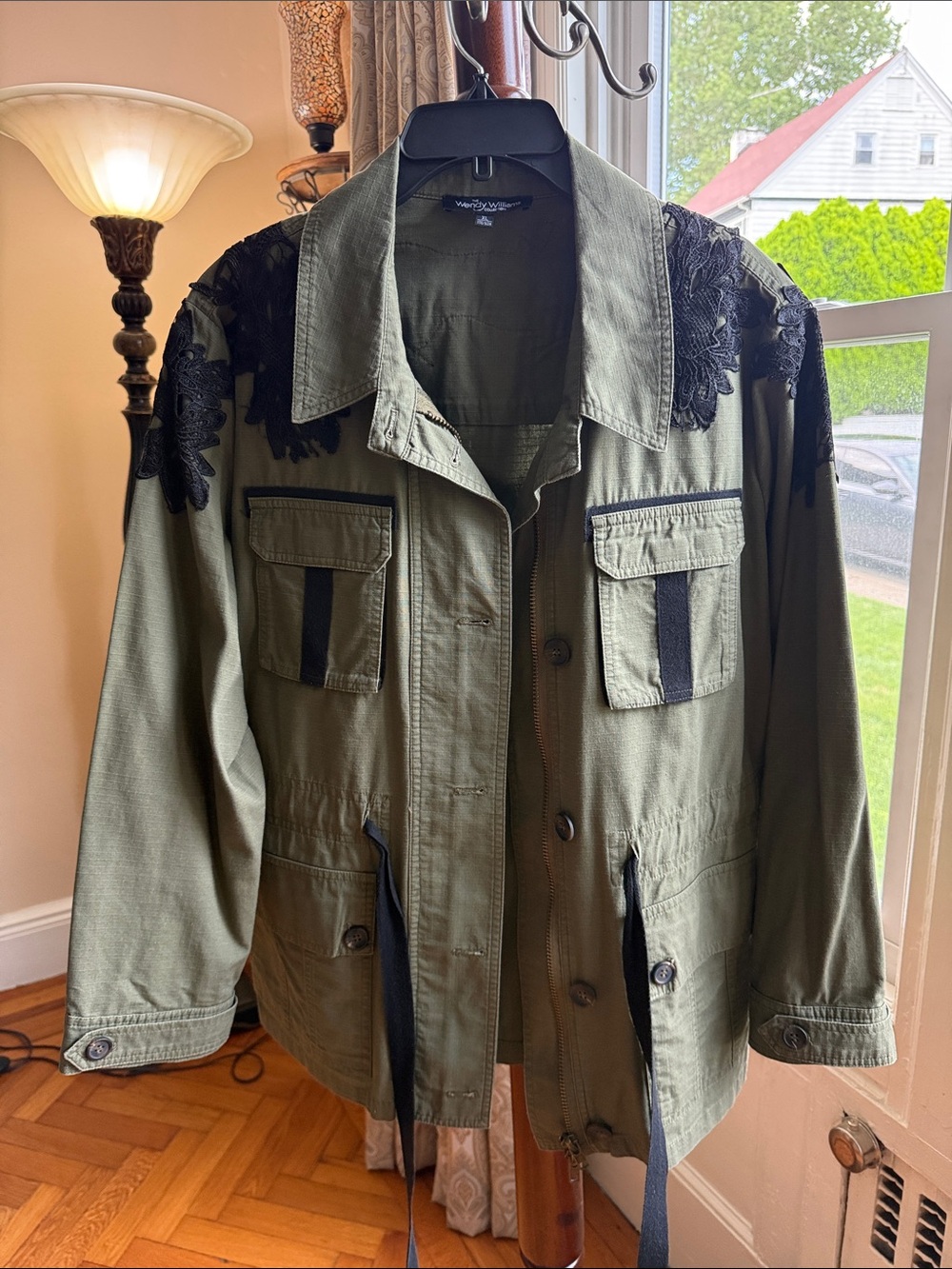 Wendy Williams Olive Green Women's Embroidered Utility Jacket - Size XL